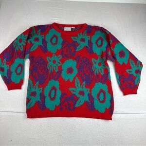 VTG Venezia Sportswear Mens Red Knit Sweater XL 90s Loud Y2K Dadcore Grandpa